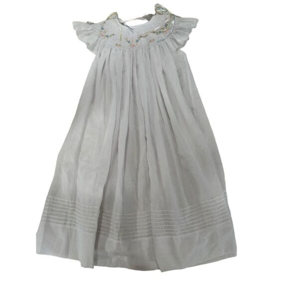 Will’Beth Girls 4 White Bishop Dress Hand Smocked Embroidered SI57